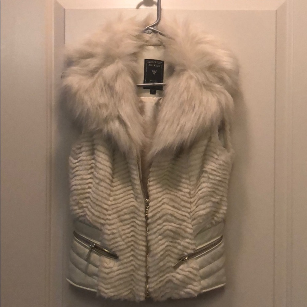 cream white guess fur vest